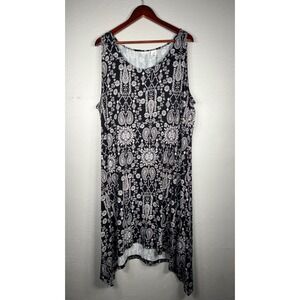 New Lucky Brand Womens 3X Black White Paisley Sharkbite Sleeveless Knit Dress